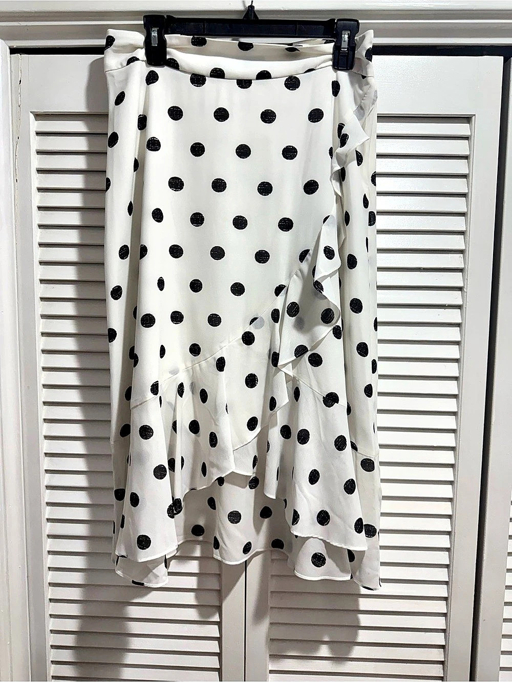 Rachel Roy Polka Dot Ruffle Midi Skirt in White & Black Size 8